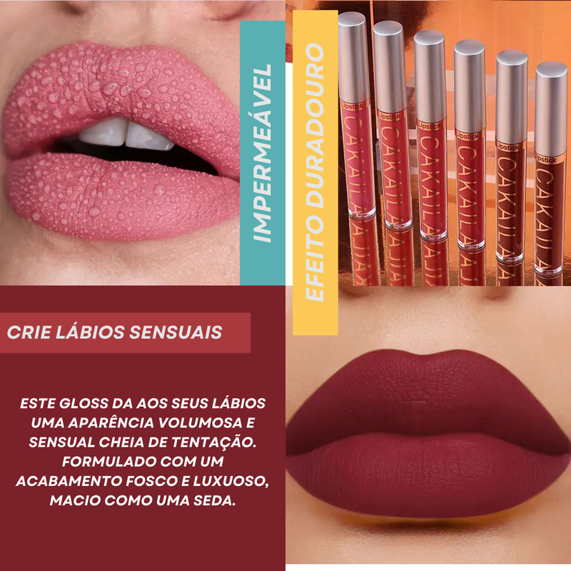 Gloss Labial Hidratante CAKAILA, à Prova d'Água e de Longa Duração - 6 Peças