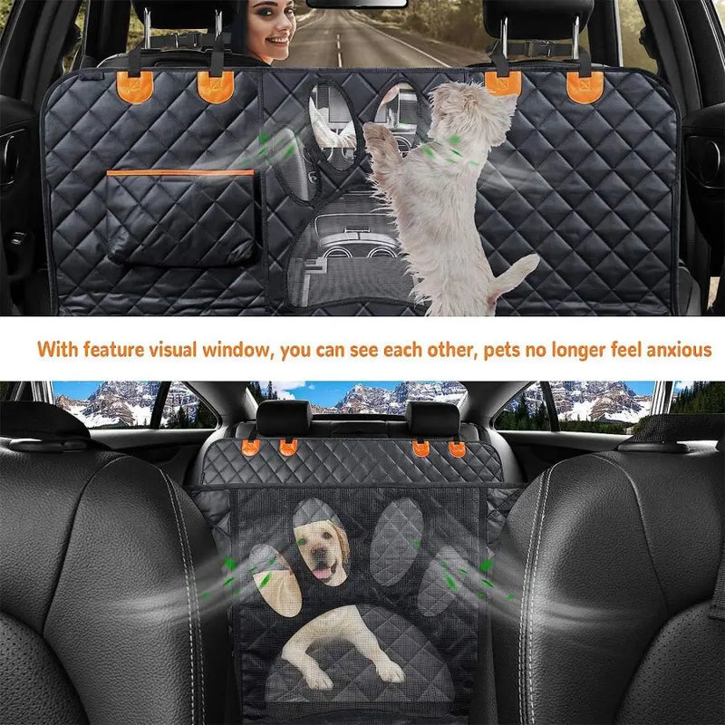 Capa de assento de carro para cachorro, 100% à prova d'água, rede de carro para cachorro com janela de malha visual e zíper lateral, assento de carro e proteção de porta