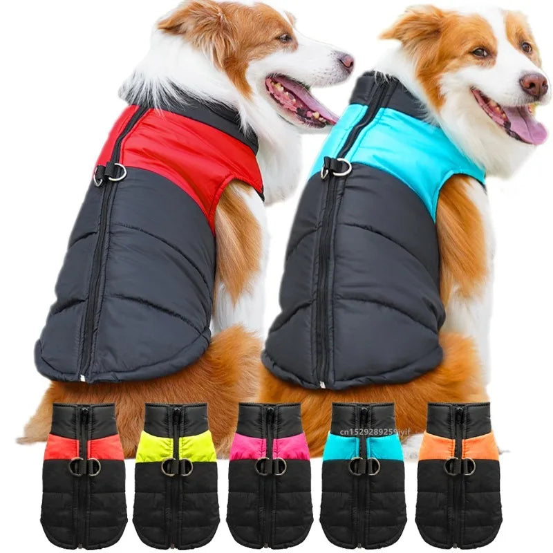 Roupas quentes para cães à prova d'água, casaco de inverno, colete acolchoado com zíper, roupas para cães pequenos, médios e grandes