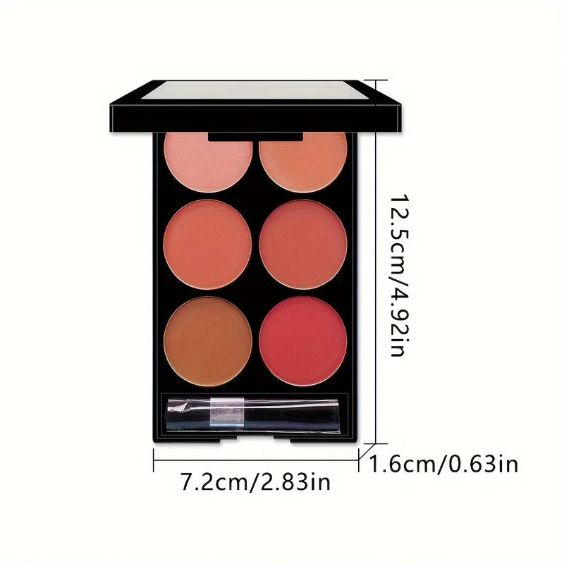 Paleta completa de blush e contorno de 6 cores, paleta de maquiagem em pó fosco perolado